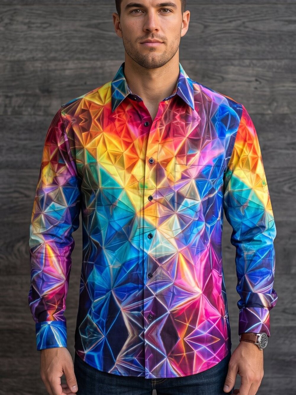 Psychedelic Mens Cotton Fractal Shirt Button Up Oxford Trippy Club Purple Large